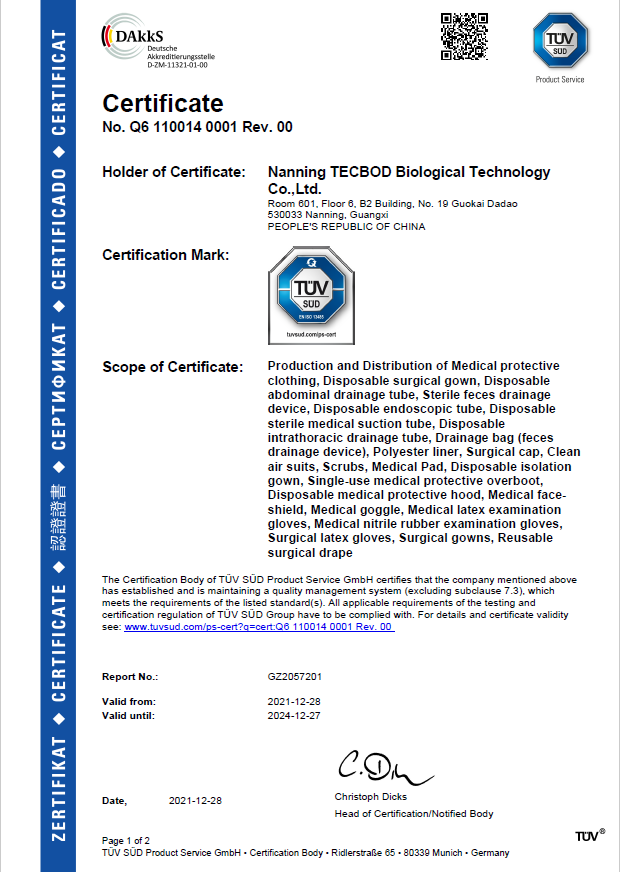 TUV ISO13485-Titular y alcance del certificado-Fecha de validez (TECBOD)